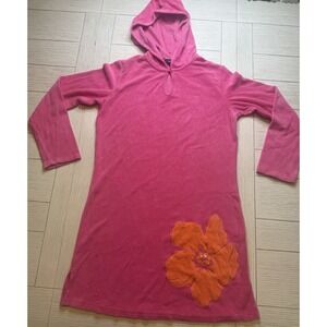 Land's End Girls SzM 10/12 Hooded Pullover Cover up Swim Hoodie. Hot Pink&Orange